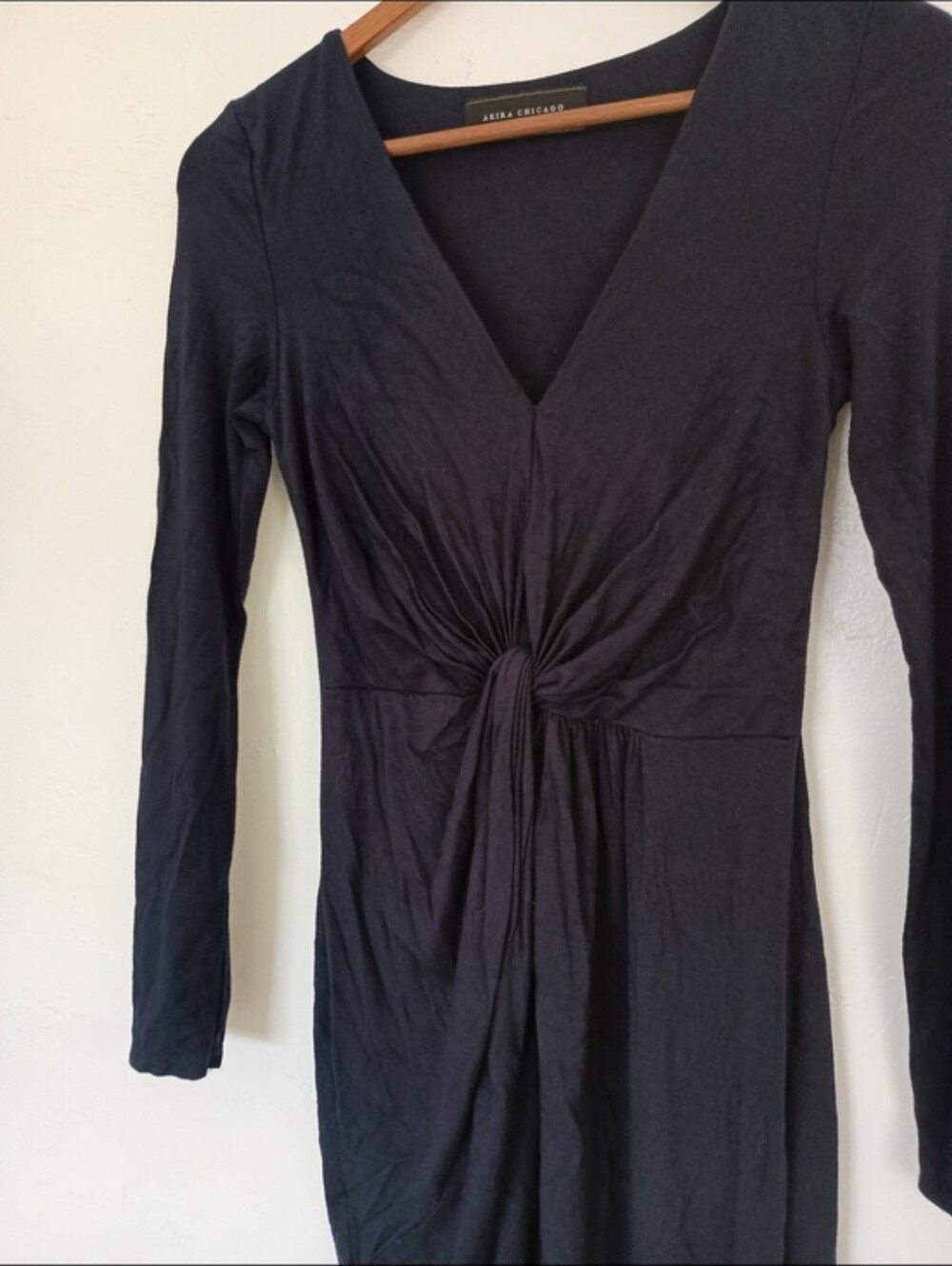 Akira Chicago Black Label Twist-Front Long Sleeve Hi Low Maxi Dress Dark Blue